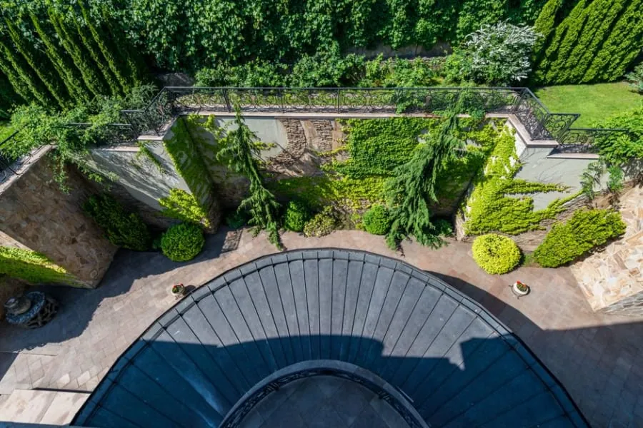 A small paved courtyard garden
