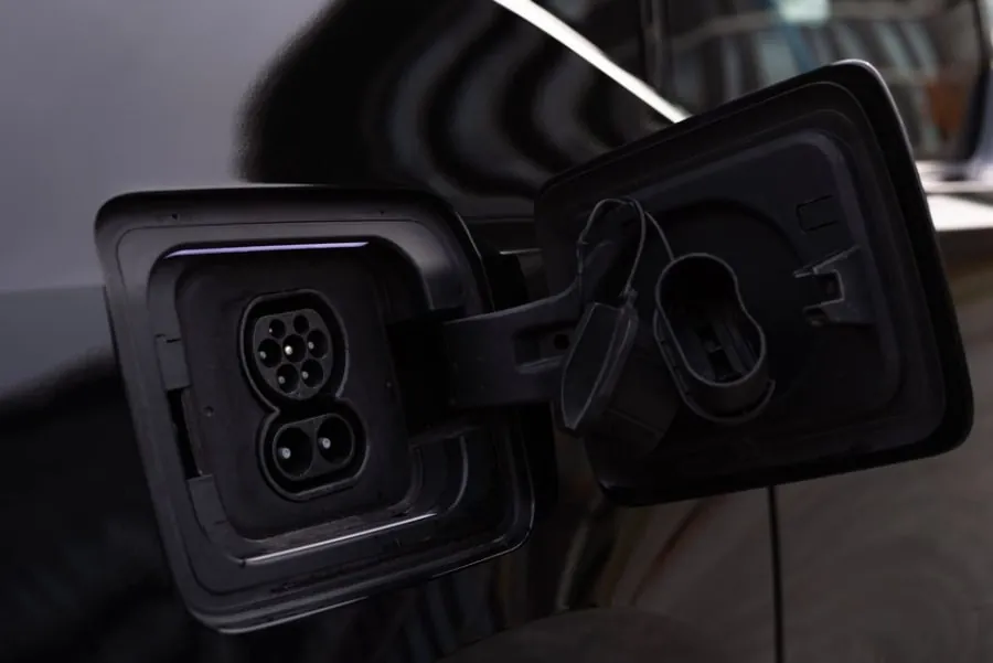 Close-up of an electric car charging port