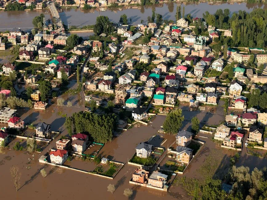 A flooded residential street