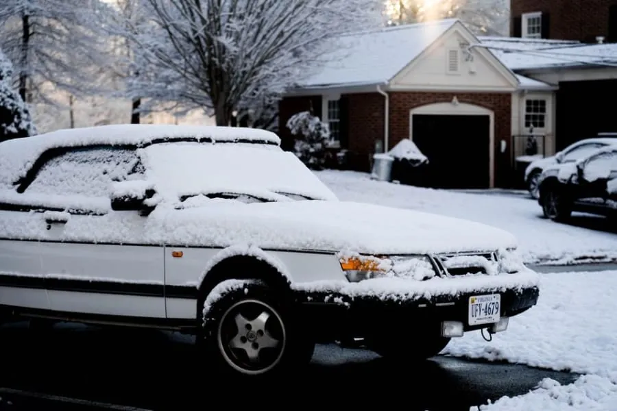 A driveway covered in winter frost