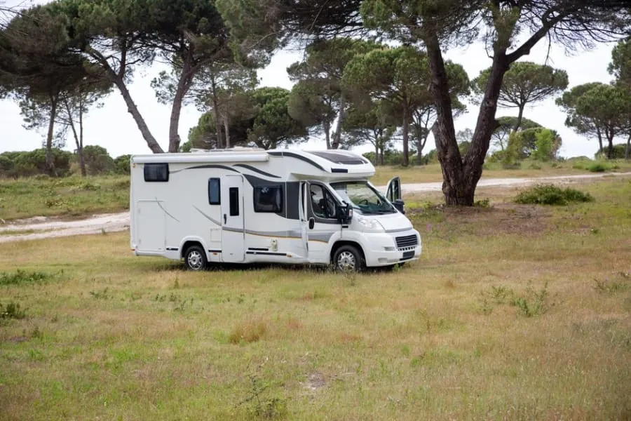 A motorhome parked on a domestic driveway