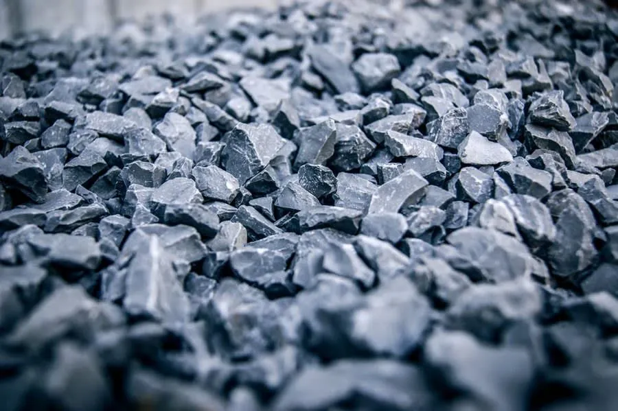 Angular crushed stone of the type used for a permeable driveway sub-base