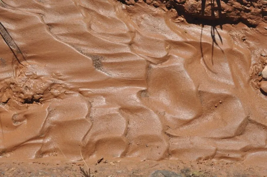 Wet clay subgrade exposed during driveway excavation