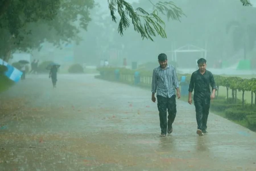 A heavy storm downpour