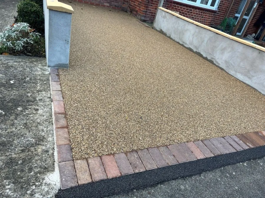 Close-up of grey resin bound stone surfacing in Rochdale.